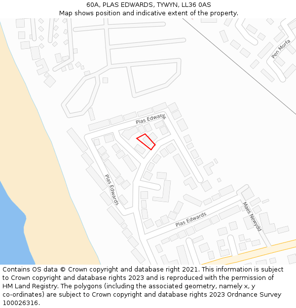 60A, PLAS EDWARDS, TYWYN, LL36 0AS: Location map and indicative extent of plot