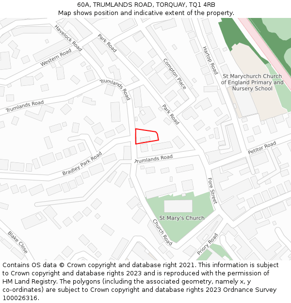 60A, TRUMLANDS ROAD, TORQUAY, TQ1 4RB: Location map and indicative extent of plot