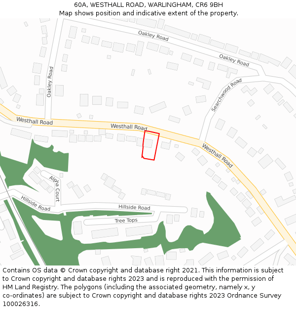 60A, WESTHALL ROAD, WARLINGHAM, CR6 9BH: Location map and indicative extent of plot