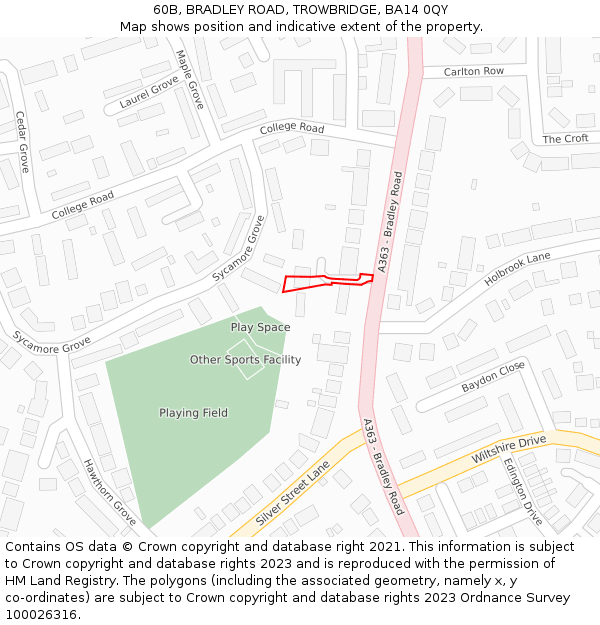 60B, BRADLEY ROAD, TROWBRIDGE, BA14 0QY: Location map and indicative extent of plot