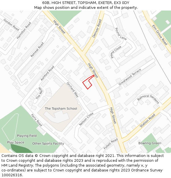 60B, HIGH STREET, TOPSHAM, EXETER, EX3 0DY: Location map and indicative extent of plot