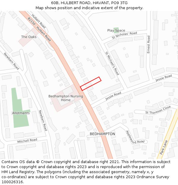 60B, HULBERT ROAD, HAVANT, PO9 3TG: Location map and indicative extent of plot