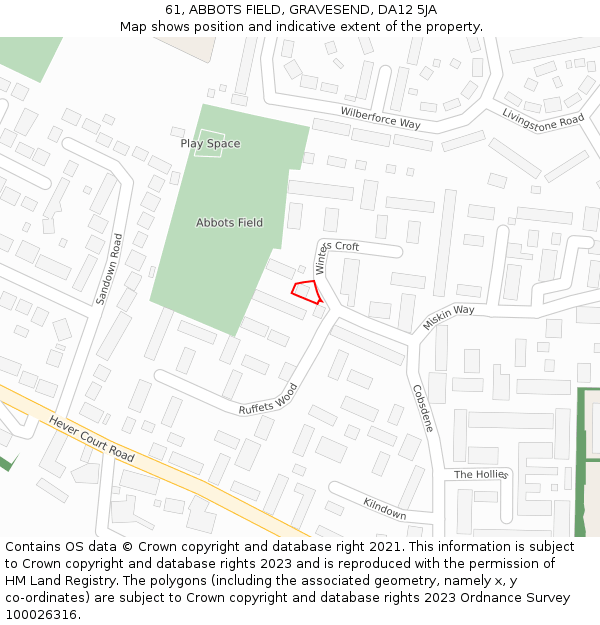 61, ABBOTS FIELD, GRAVESEND, DA12 5JA: Location map and indicative extent of plot