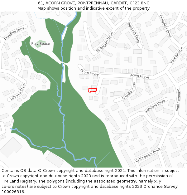 61, ACORN GROVE, PONTPRENNAU, CARDIFF, CF23 8NG: Location map and indicative extent of plot