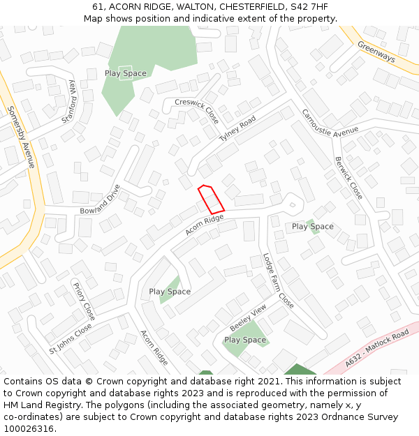61, ACORN RIDGE, WALTON, CHESTERFIELD, S42 7HF: Location map and indicative extent of plot