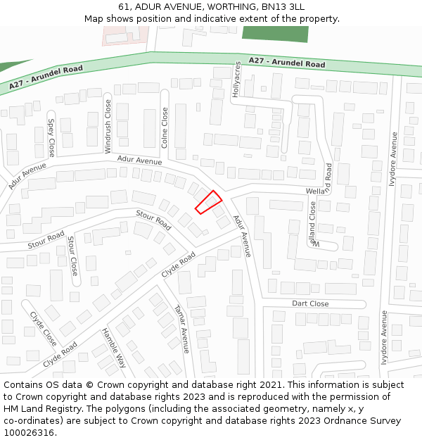 61, ADUR AVENUE, WORTHING, BN13 3LL: Location map and indicative extent of plot