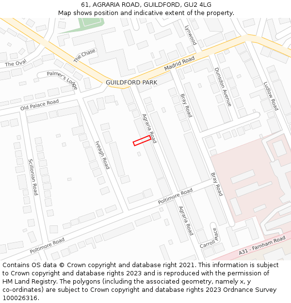 61, AGRARIA ROAD, GUILDFORD, GU2 4LG: Location map and indicative extent of plot