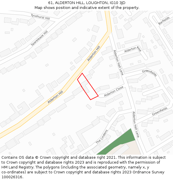 61, ALDERTON HILL, LOUGHTON, IG10 3JD: Location map and indicative extent of plot