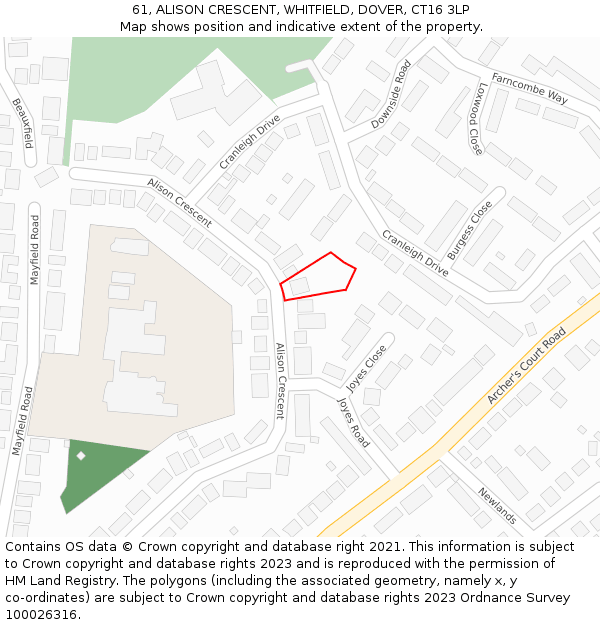 61, ALISON CRESCENT, WHITFIELD, DOVER, CT16 3LP: Location map and indicative extent of plot