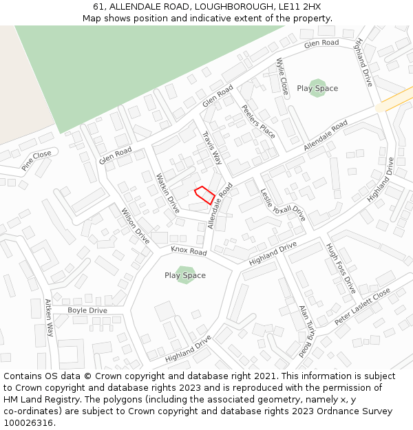 61, ALLENDALE ROAD, LOUGHBOROUGH, LE11 2HX: Location map and indicative extent of plot