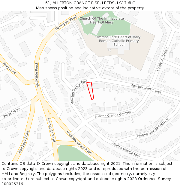 61, ALLERTON GRANGE RISE, LEEDS, LS17 6LG: Location map and indicative extent of plot