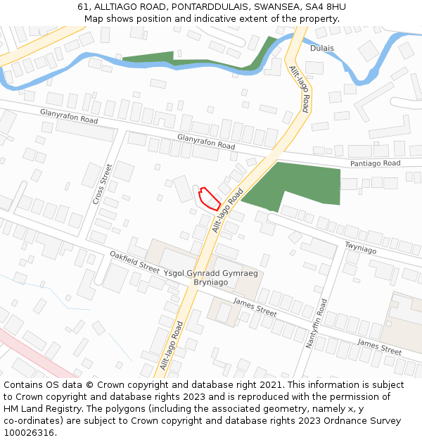 61, ALLTIAGO ROAD, PONTARDDULAIS, SWANSEA, SA4 8HU: Location map and indicative extent of plot