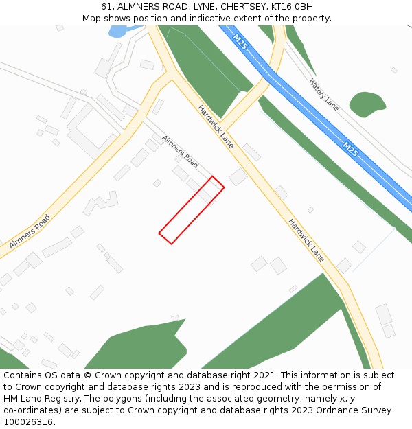 61, ALMNERS ROAD, LYNE, CHERTSEY, KT16 0BH: Location map and indicative extent of plot