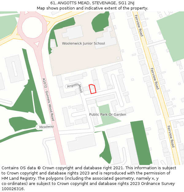 61, ANGOTTS MEAD, STEVENAGE, SG1 2NJ: Location map and indicative extent of plot