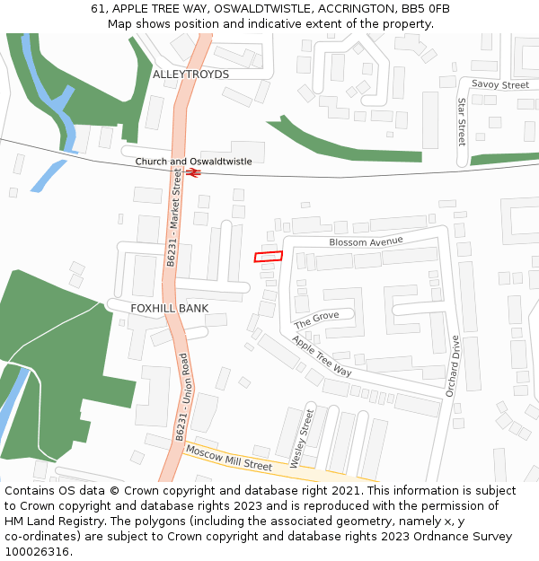 61, APPLE TREE WAY, OSWALDTWISTLE, ACCRINGTON, BB5 0FB: Location map and indicative extent of plot
