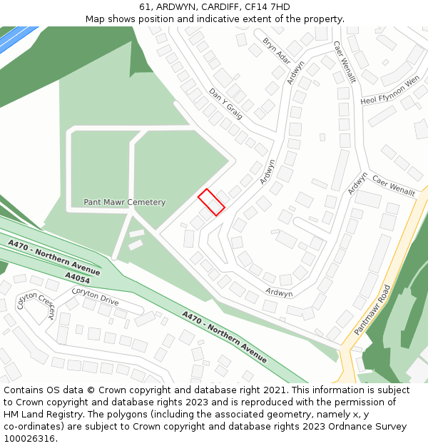 61, ARDWYN, CARDIFF, CF14 7HD: Location map and indicative extent of plot