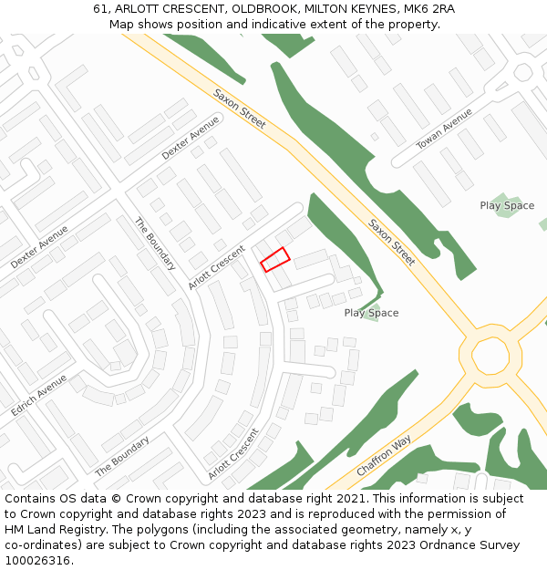 61, ARLOTT CRESCENT, OLDBROOK, MILTON KEYNES, MK6 2RA: Location map and indicative extent of plot