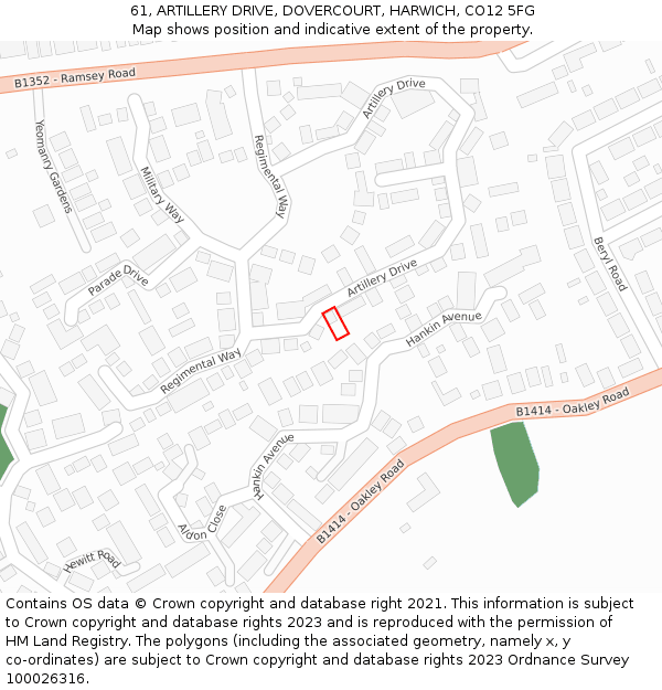 61, ARTILLERY DRIVE, DOVERCOURT, HARWICH, CO12 5FG: Location map and indicative extent of plot