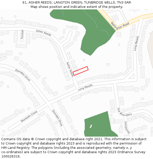 61, ASHER REEDS, LANGTON GREEN, TUNBRIDGE WELLS, TN3 0AR: Location map and indicative extent of plot