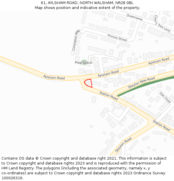 61, AYLSHAM ROAD, NORTH WALSHAM, NR28 0BL: Location map and indicative extent of plot
