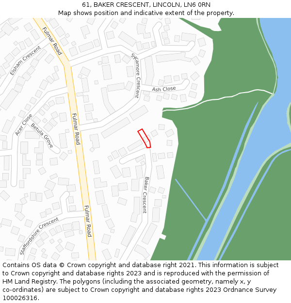 61, BAKER CRESCENT, LINCOLN, LN6 0RN: Location map and indicative extent of plot