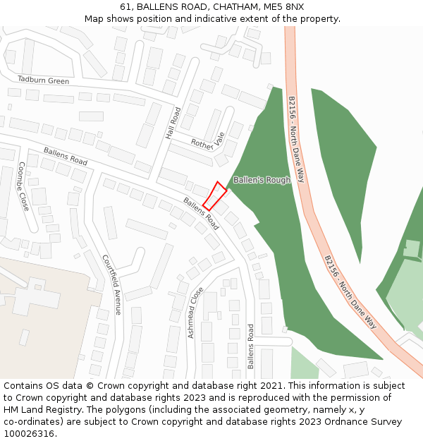 61, BALLENS ROAD, CHATHAM, ME5 8NX: Location map and indicative extent of plot