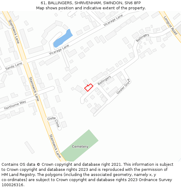 61, BALLINGERS, SHRIVENHAM, SWINDON, SN6 8FP: Location map and indicative extent of plot