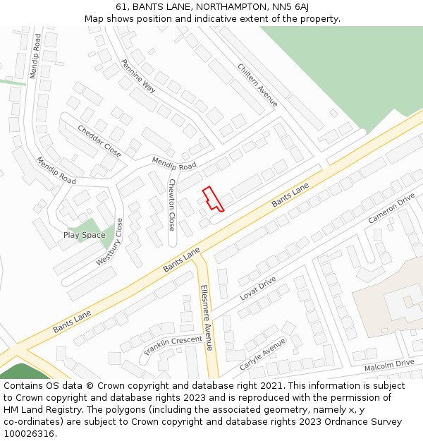 61, BANTS LANE, NORTHAMPTON, NN5 6AJ: Location map and indicative extent of plot