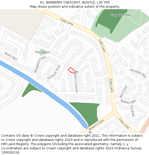 61, BARBERRY CRESCENT, BOOTLE, L30 7RS: Location map and indicative extent of plot