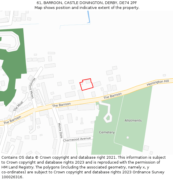 61, BARROON, CASTLE DONINGTON, DERBY, DE74 2PF: Location map and indicative extent of plot