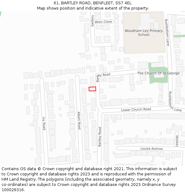 61, BARTLEY ROAD, BENFLEET, SS7 4EL: Location map and indicative extent of plot