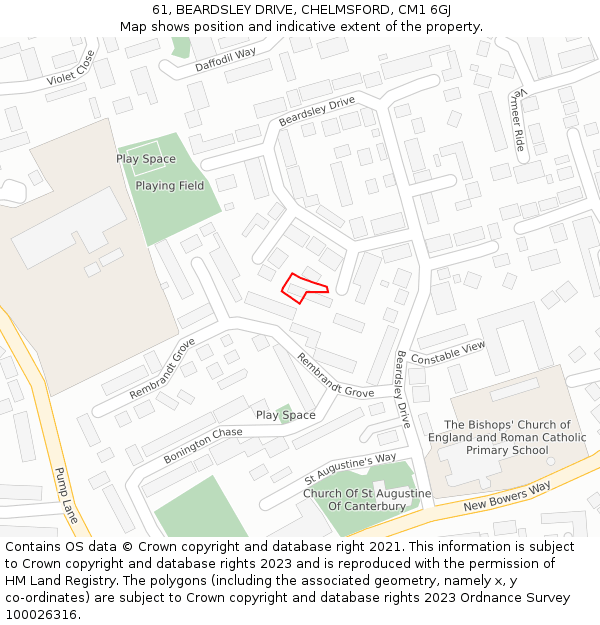 61, BEARDSLEY DRIVE, CHELMSFORD, CM1 6GJ: Location map and indicative extent of plot