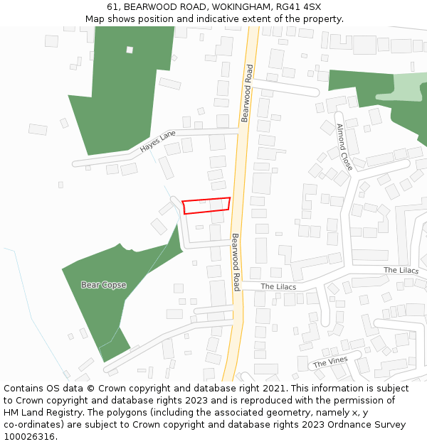 61, BEARWOOD ROAD, WOKINGHAM, RG41 4SX: Location map and indicative extent of plot