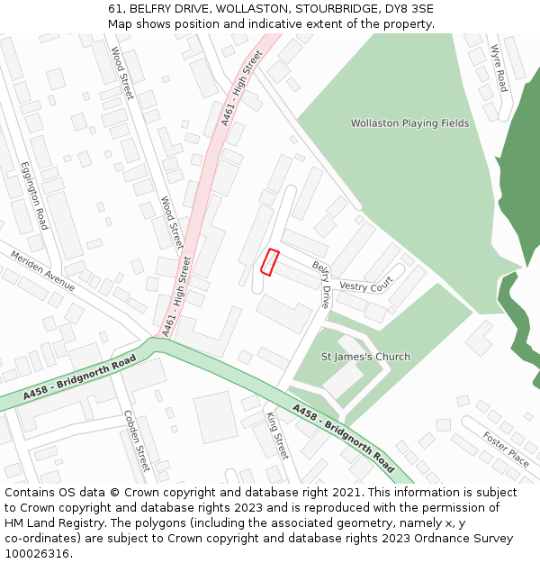 61, BELFRY DRIVE, WOLLASTON, STOURBRIDGE, DY8 3SE: Location map and indicative extent of plot