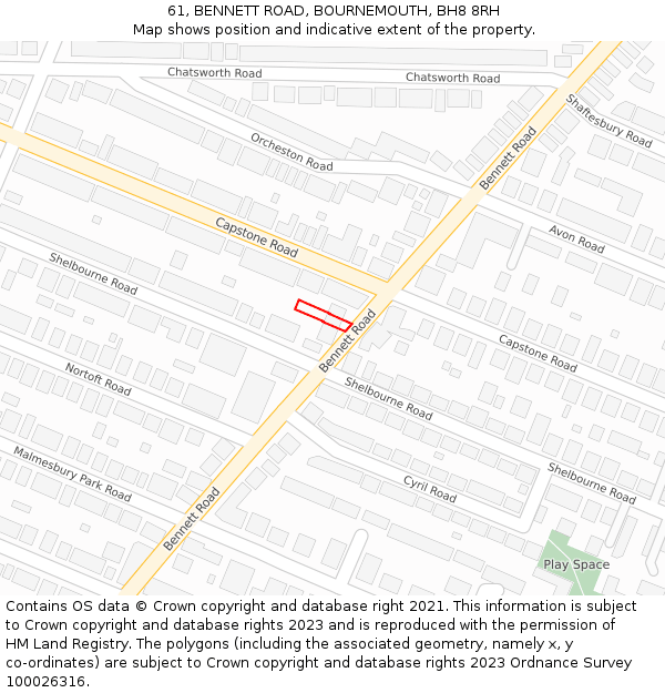 61, BENNETT ROAD, BOURNEMOUTH, BH8 8RH: Location map and indicative extent of plot