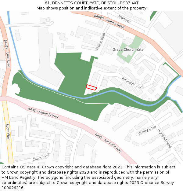 61, BENNETTS COURT, YATE, BRISTOL, BS37 4XT: Location map and indicative extent of plot