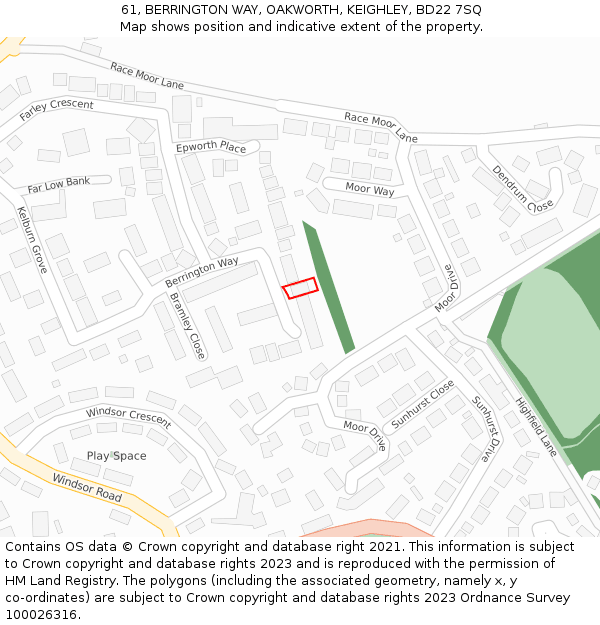 61, BERRINGTON WAY, OAKWORTH, KEIGHLEY, BD22 7SQ: Location map and indicative extent of plot