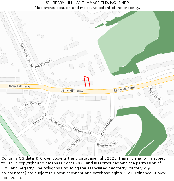 61, BERRY HILL LANE, MANSFIELD, NG18 4BP: Location map and indicative extent of plot