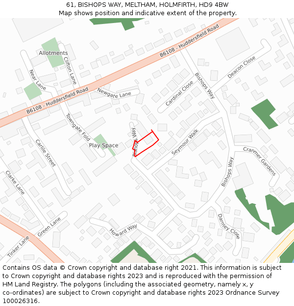 61, BISHOPS WAY, MELTHAM, HOLMFIRTH, HD9 4BW: Location map and indicative extent of plot