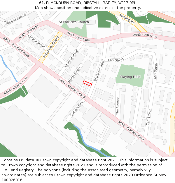 61, BLACKBURN ROAD, BIRSTALL, BATLEY, WF17 9PL: Location map and indicative extent of plot