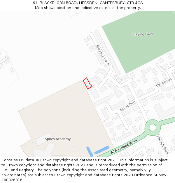 61, BLACKTHORN ROAD, HERSDEN, CANTERBURY, CT3 4GA: Location map and indicative extent of plot