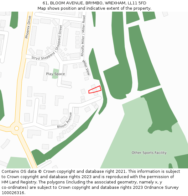 61, BLOOM AVENUE, BRYMBO, WREXHAM, LL11 5FD: Location map and indicative extent of plot