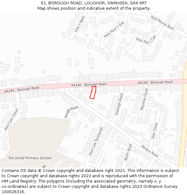 61, BOROUGH ROAD, LOUGHOR, SWANSEA, SA4 6RT: Location map and indicative extent of plot