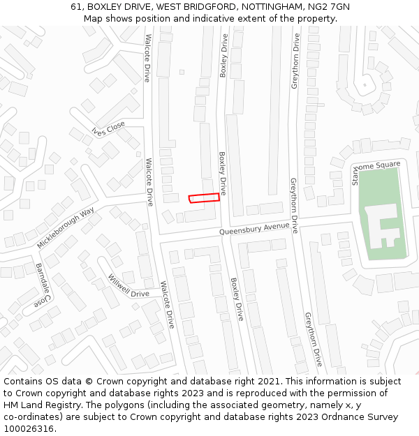 61, BOXLEY DRIVE, WEST BRIDGFORD, NOTTINGHAM, NG2 7GN: Location map and indicative extent of plot