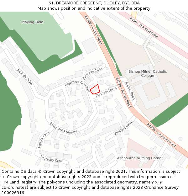 61, BREAMORE CRESCENT, DUDLEY, DY1 3DA: Location map and indicative extent of plot