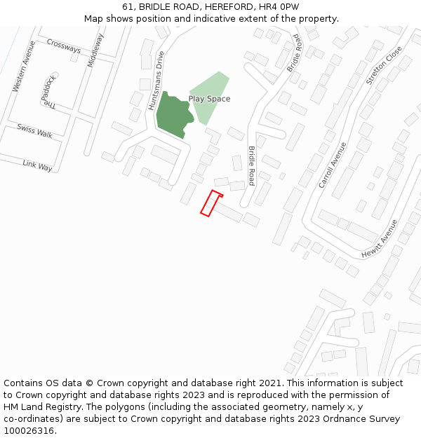 61, BRIDLE ROAD, HEREFORD, HR4 0PW: Location map and indicative extent of plot