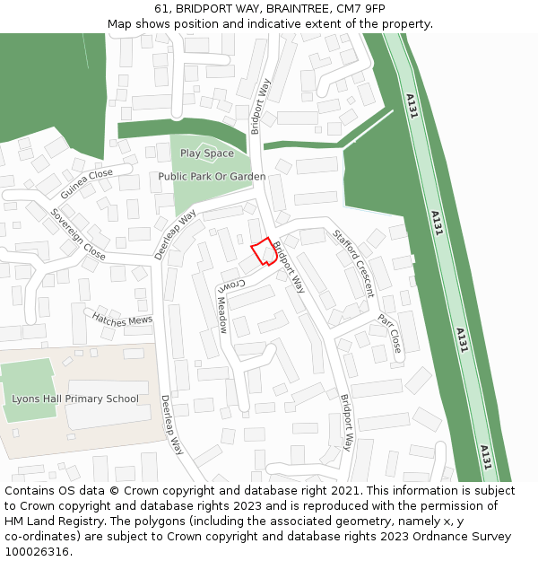 61, BRIDPORT WAY, BRAINTREE, CM7 9FP: Location map and indicative extent of plot