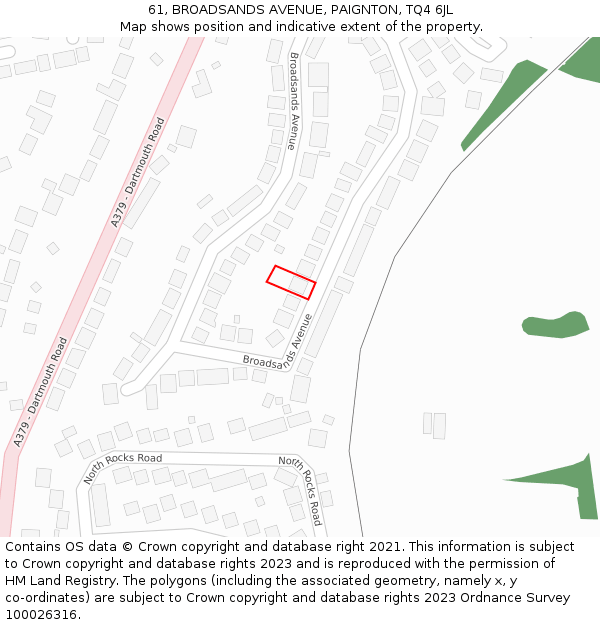 61, BROADSANDS AVENUE, PAIGNTON, TQ4 6JL: Location map and indicative extent of plot