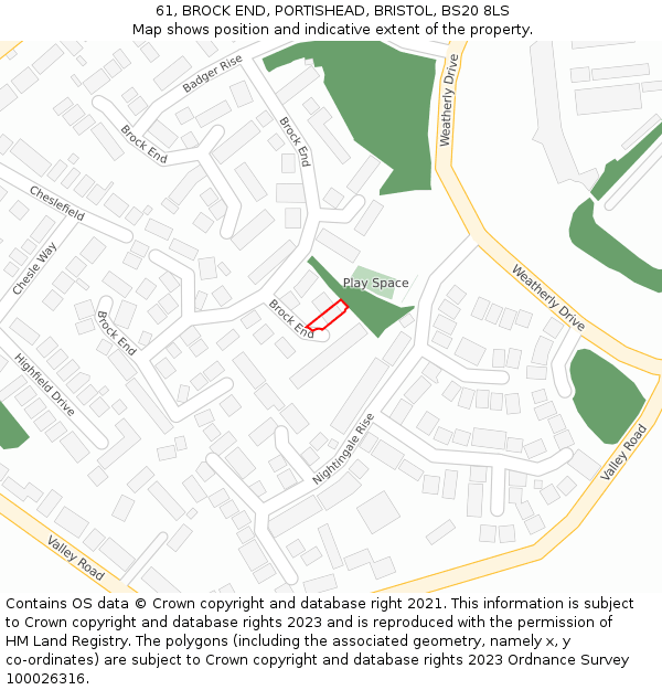 61, BROCK END, PORTISHEAD, BRISTOL, BS20 8LS: Location map and indicative extent of plot
