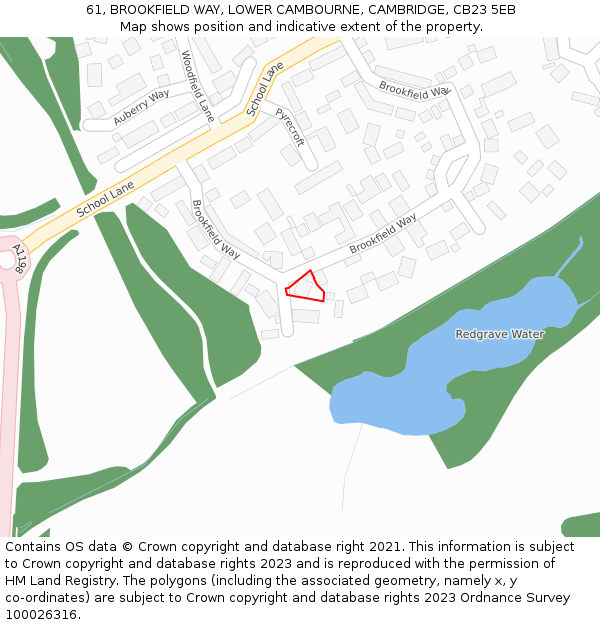 61, BROOKFIELD WAY, LOWER CAMBOURNE, CAMBRIDGE, CB23 5EB: Location map and indicative extent of plot